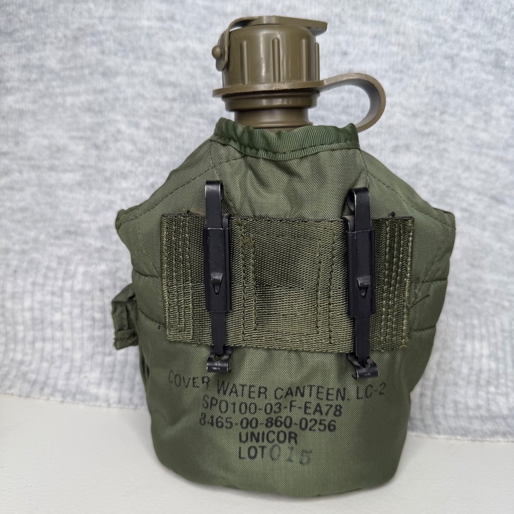GENUINE USGI MILITARY SURPLUS 1 QUART WATER CANTEEN AND COVER ARMY USMC OD GREEN